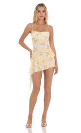 Tulip Mesh Tassel Dress in Yellow and White